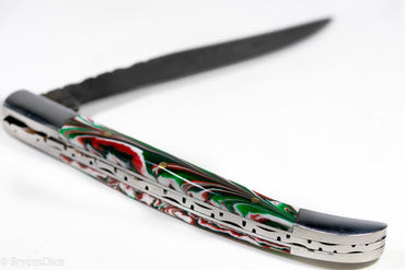 (Green /White/ Red) 9" Damascus Pocket Knife (Online Only)