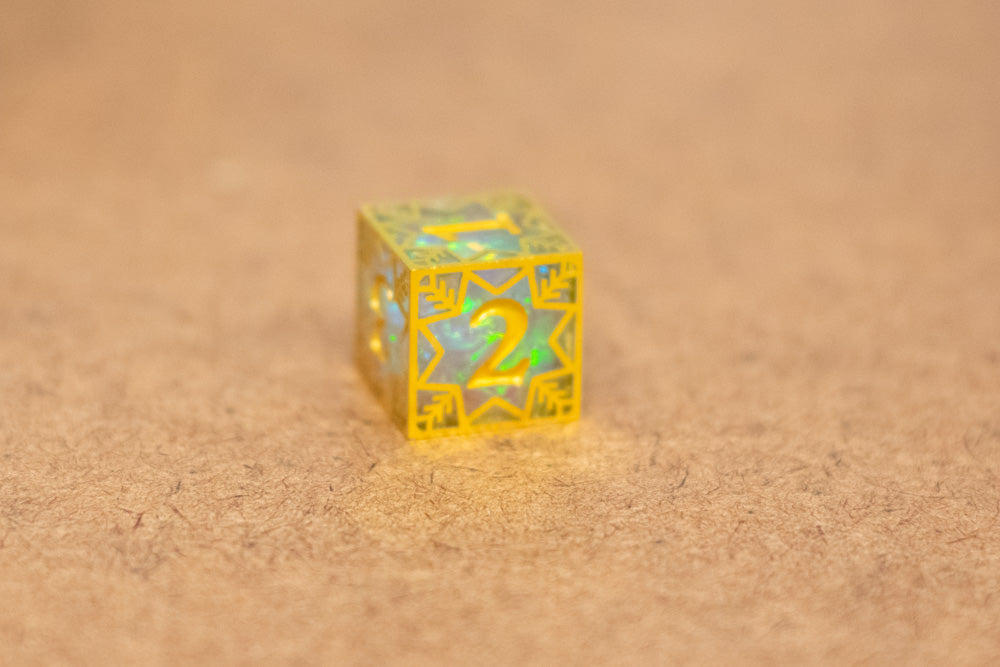 Single d20/d6 Forged in Frost (Resin Dice Encased in Metal) Permafrost/Purple/Opal/Dragon (Online Only)