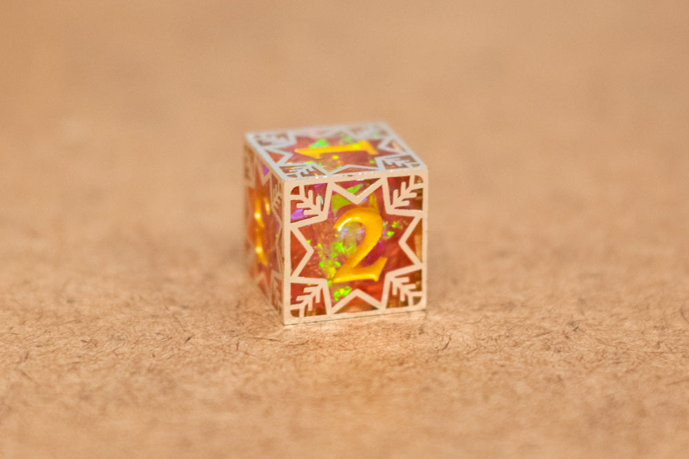 Single d20/d6 Forged in Frost (Resin Dice Encased in Metal) Permafrost/Purple/Opal/Dragon (Online Only)