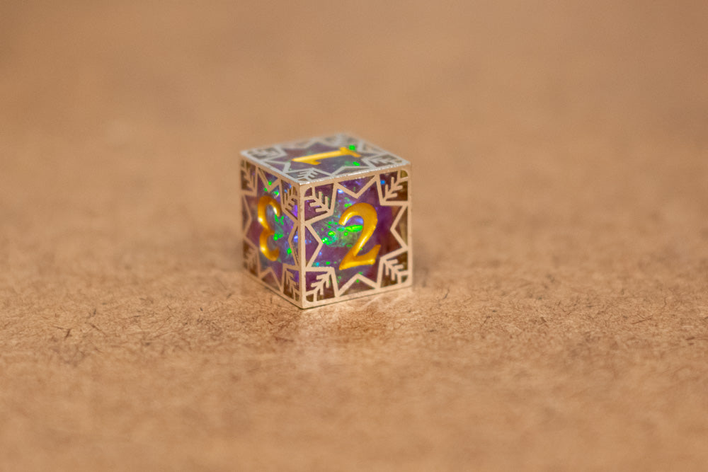 Single d20/d6 Forged in Frost (Resin Dice Encased in Metal) Permafrost/Purple/Opal/Dragon (Online Only)