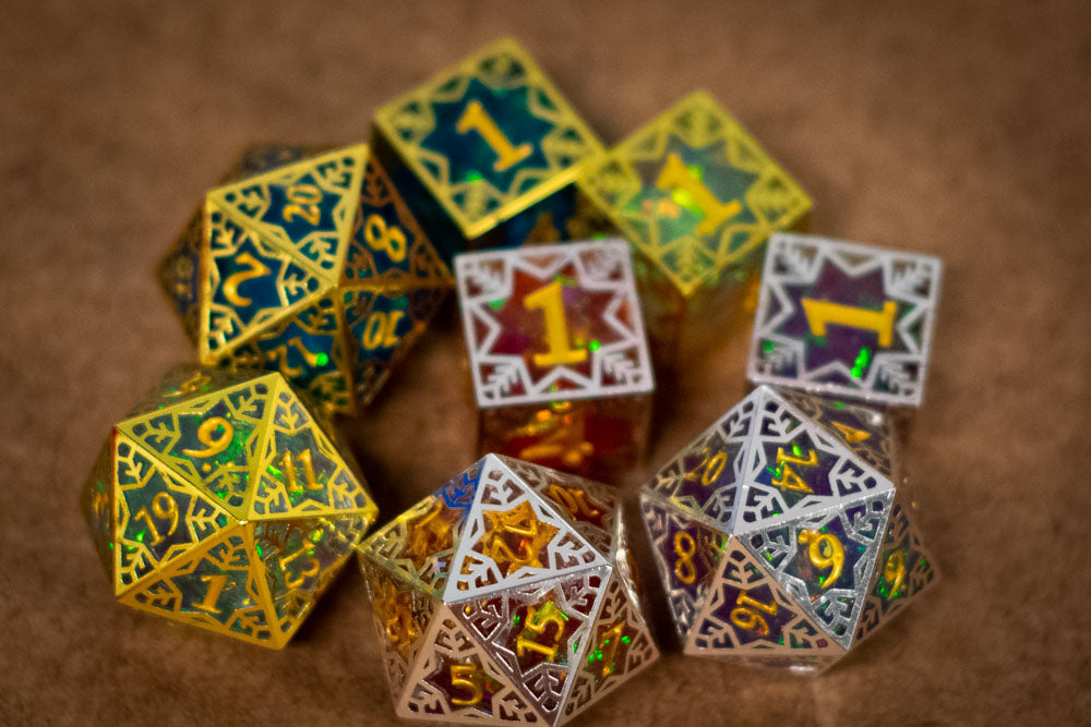 Single d20/d6 Forged in Frost (Resin Dice Encased in Metal) Permafrost/Purple/Opal/Dragon (Online Only)