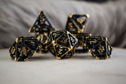Legends of Valhalla - Matte Black and Gold Hollow Metal Dice Set (ONLINE ORDER ONLY)