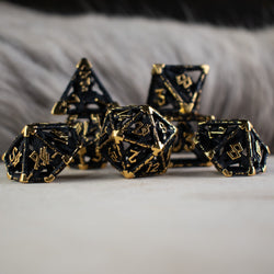 Legends of Valhalla - Matte Black and Gold Hollow Metal Dice Set (ONLINE ORDER ONLY)