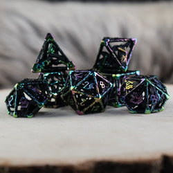 Legends of Valhalla - Matte Black and Iridescent Hollow Metal Dice Set (ONLINE ORDER ONLY)