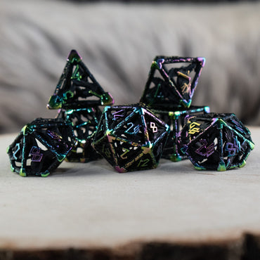 Legends of Valhalla - Matte Black and Iridescent Hollow Metal Dice Set (ONLINE ORDER ONLY)