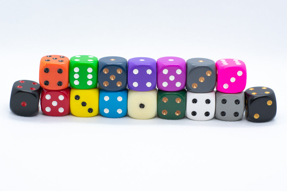 Chessex Opaque 16mm Pipped d6 Standard Dice Collection - Classic Colors - Available Individually (Online Only)