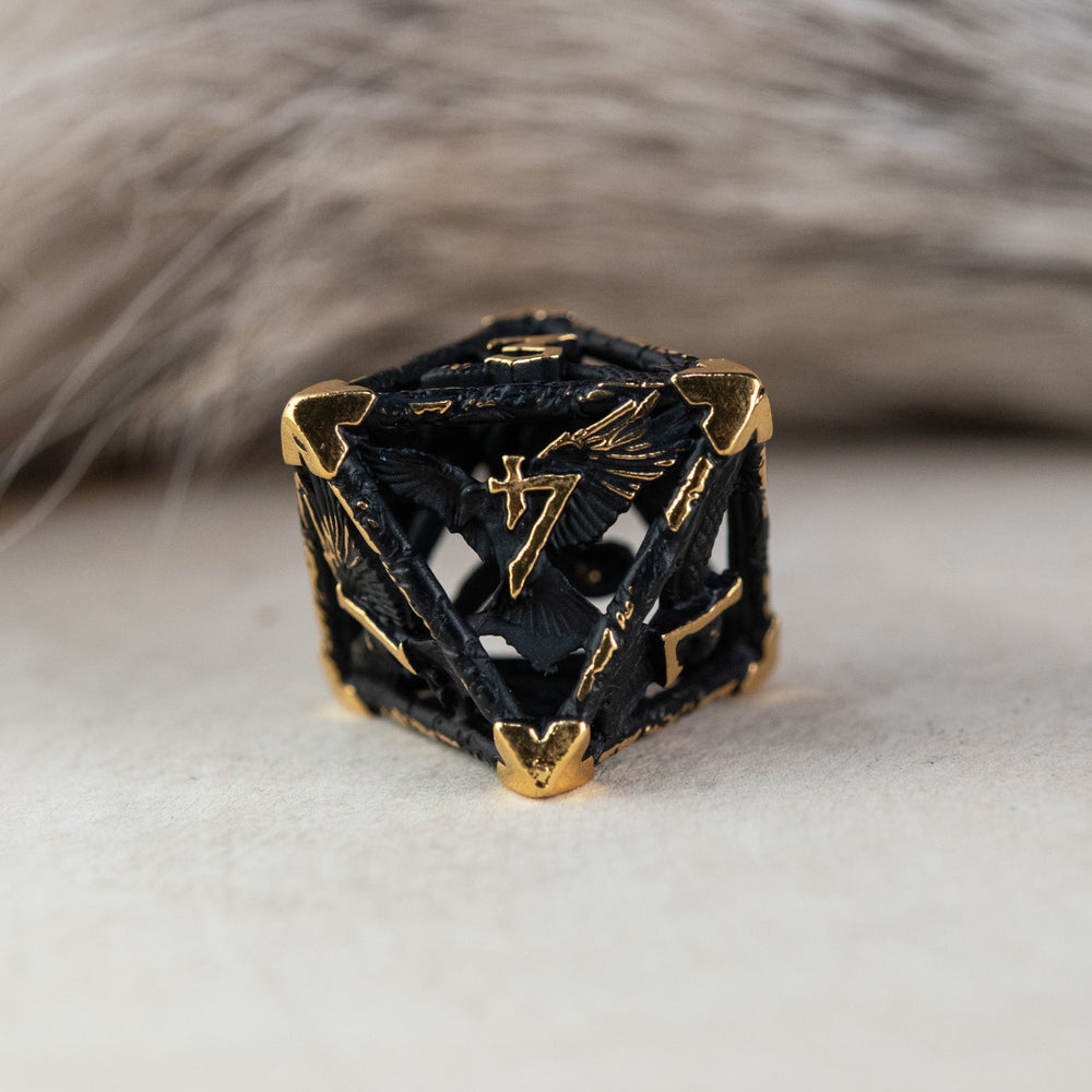 Legends of Valhalla - Matte Black and Gold Hollow Metal Dice Set (ONLINE ORDER ONLY)