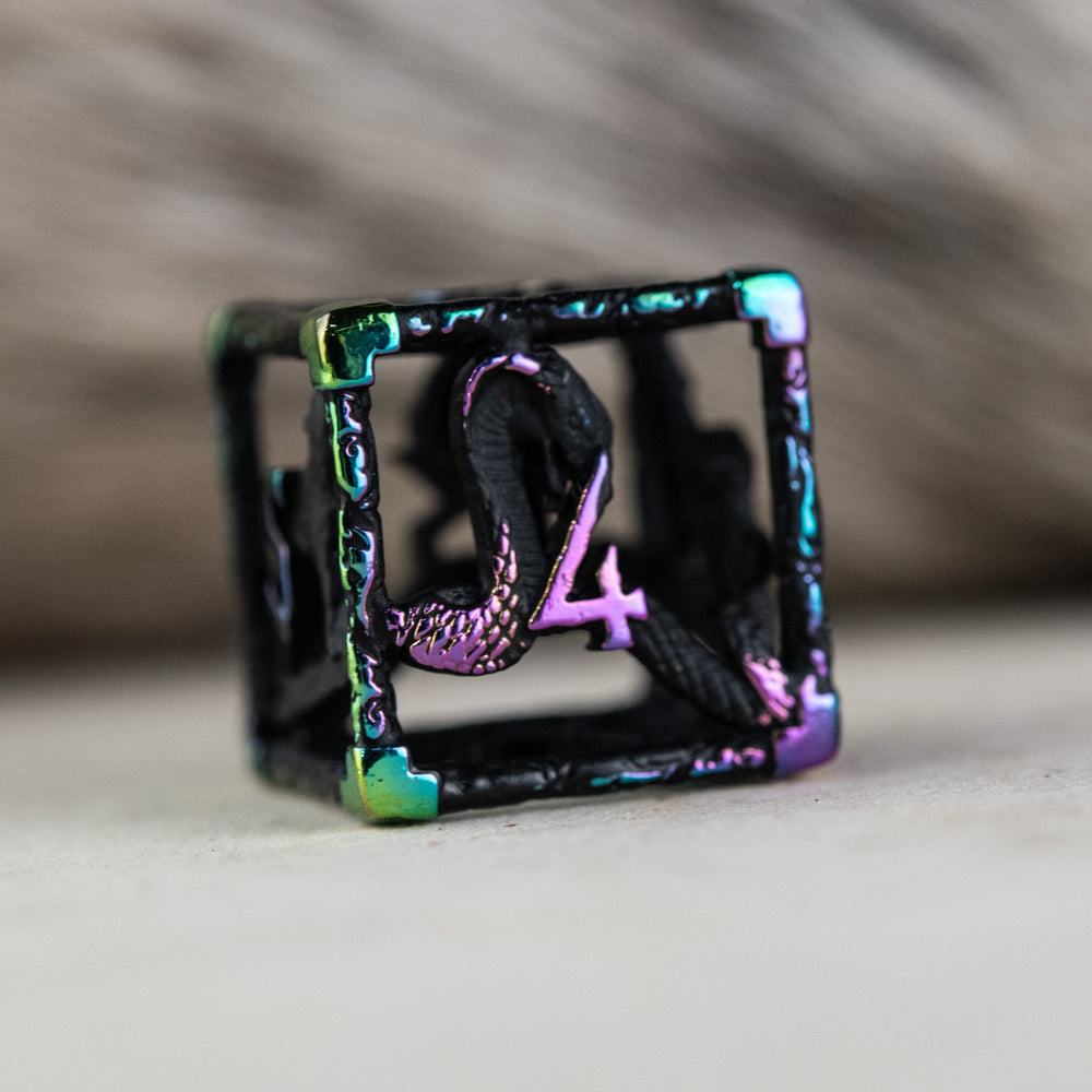 Legends of Valhalla - Matte Black and Iridescent Hollow Metal Dice Set (ONLINE ORDER ONLY)