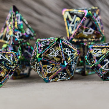Legends of Valhalla - Iridescent and White Hollow Metal Dice Set (ONLINE ORDER ONLY)