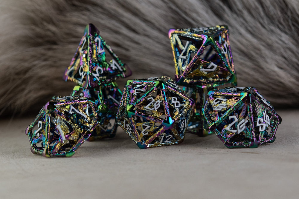 Legends of Valhalla - Iridescent and White Hollow Metal Dice Set (ONLINE ORDER ONLY)