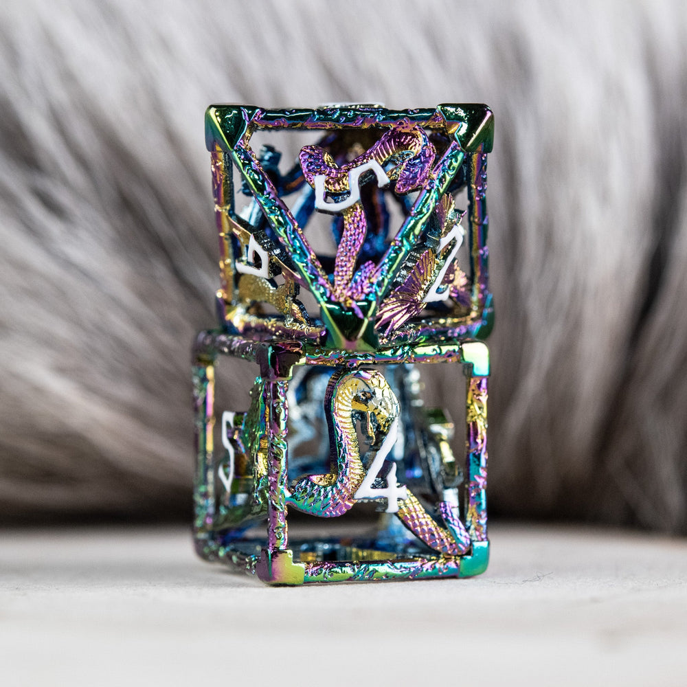 Legends of Valhalla - Iridescent and White Hollow Metal Dice Set (ONLINE ORDER ONLY)