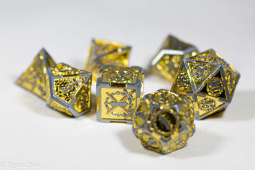 Silver w/Gold Inlay Sword Strengthened Metal 7-Dice Set (Online Only)