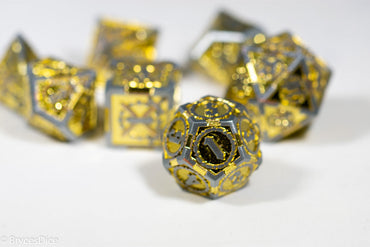 Silver w/Gold Inlay Sword Strengthened Metal 7-Dice Set (Online Only)