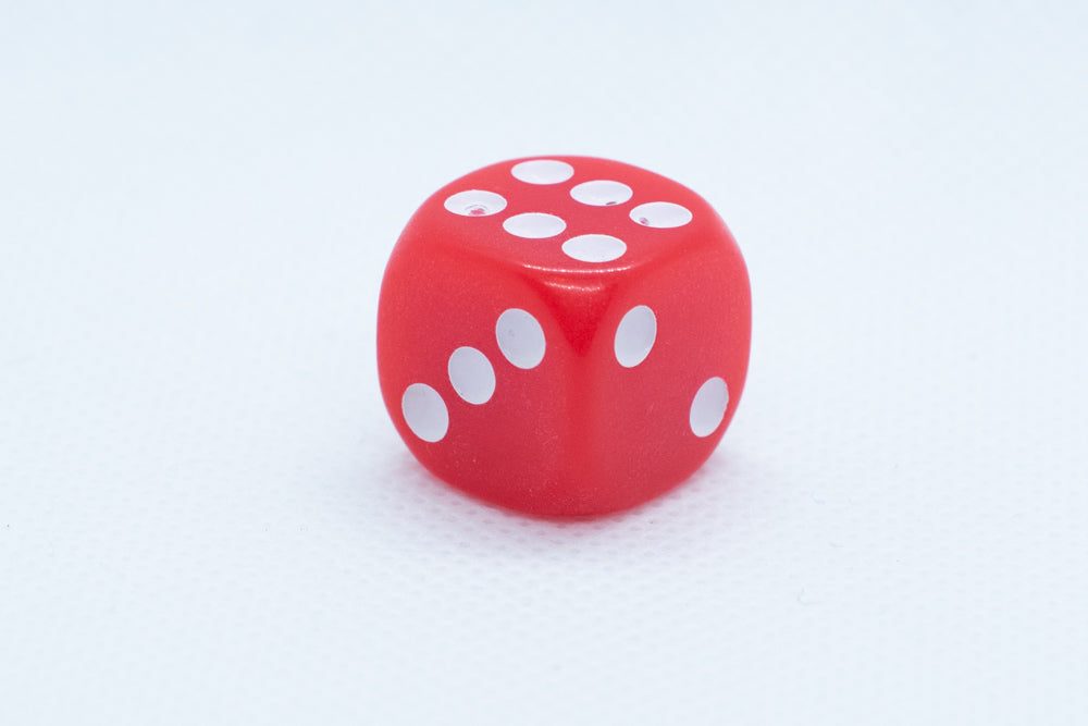 Opaque 16mm Pipped d6 Dice Red/Orange/Yellow/Green/Blue/Purple/White/Black/Pink (sold by the piece) (Online Only)