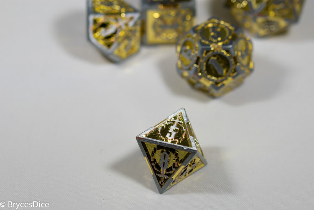 Silver w/Gold Inlay Sword Strengthened Metal 7-Dice Set (Online Only)