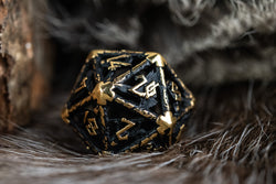 Legends of Valhalla - Matte Black and Gold Hollow Metal Dice Set (ONLINE ORDER ONLY)
