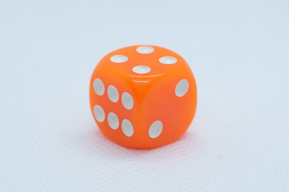 Opaque 16mm Pipped d6 Dice Red/Orange/Yellow/Green/Blue/Purple/White/Black/Pink (sold by the piece) (Online Only)