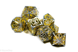 Silver w/Gold Inlay Sword Strengthened Metal 7-Dice Set (Online Only)