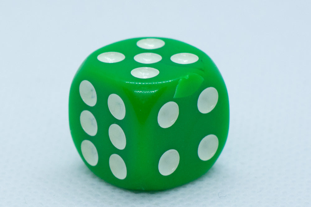 Opaque 16mm Pipped d6 Dice Red/Orange/Yellow/Green/Blue/Purple/White/Black/Pink (sold by the piece) (Online Only)