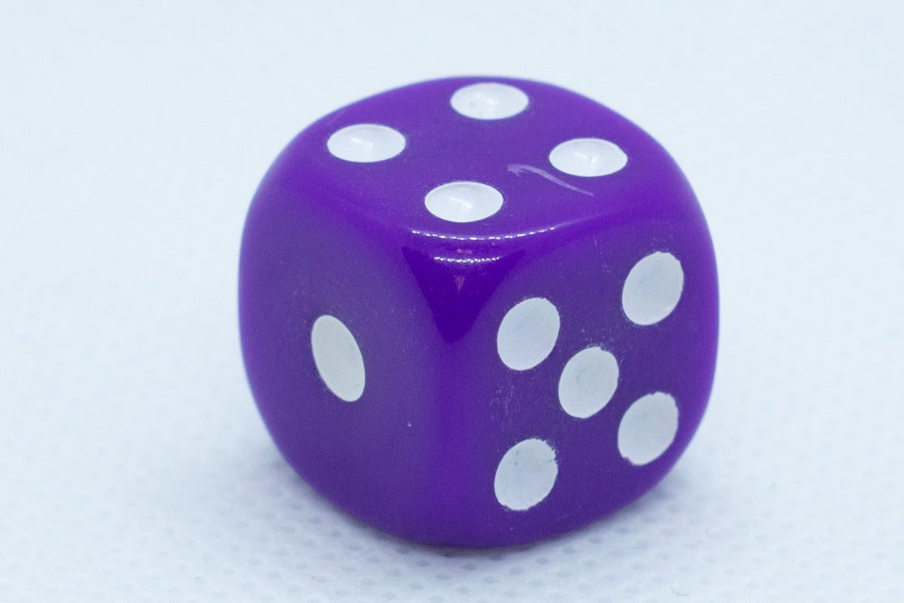 Opaque 16mm Pipped d6 Dice Red/Orange/Yellow/Green/Blue/Purple/White/Black/Pink (sold by the piece) (Online Only)