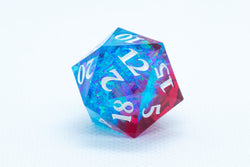 Blue on Red Sharp Edge Resin d6 / d20-Dice (Blue- Red w/ White Numbers) (Online Only)