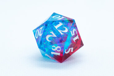 Blue on Red Sharp Edge Resin d6 / d20-Dice (Blue- Red w/ White Numbers) (Online Only)