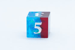 Blue on Red Sharp Edge Resin d6 / d20-Dice (Blue- Red w/ White Numbers) (Online Only)