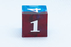 Blue on Red Sharp Edge Resin d6 / d20-Dice (Blue- Red w/ White Numbers) (Online Only)