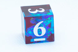 Blue on Red Sharp Edge Resin d6 / d20-Dice (Blue- Red w/ White Numbers) (Online Only)