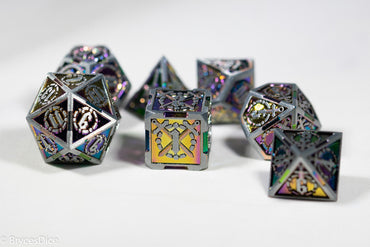 Silver w/Rainbow Inlay Sword Strengthened Metal 7-Dice Set (Online Only)