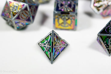 Silver w/Rainbow Inlay Sword Strengthened Metal 7-Dice Set (Online Only)