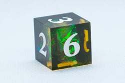 Infection Sharp Edge Resin d6/d20-Dice (Black & Yellow w/White Numbers) [subtle imperfection] (Online Only)