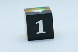 Infection Sharp Edge Resin d6/d20-Dice (Black & Yellow w/White Numbers) [subtle imperfection] (Online Only)