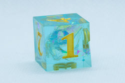 Seafoam Sharp Edge Resin d6/d20 -Dice (Seafoam w/Gold Numbers) [subtle imperfection] (Online Only)