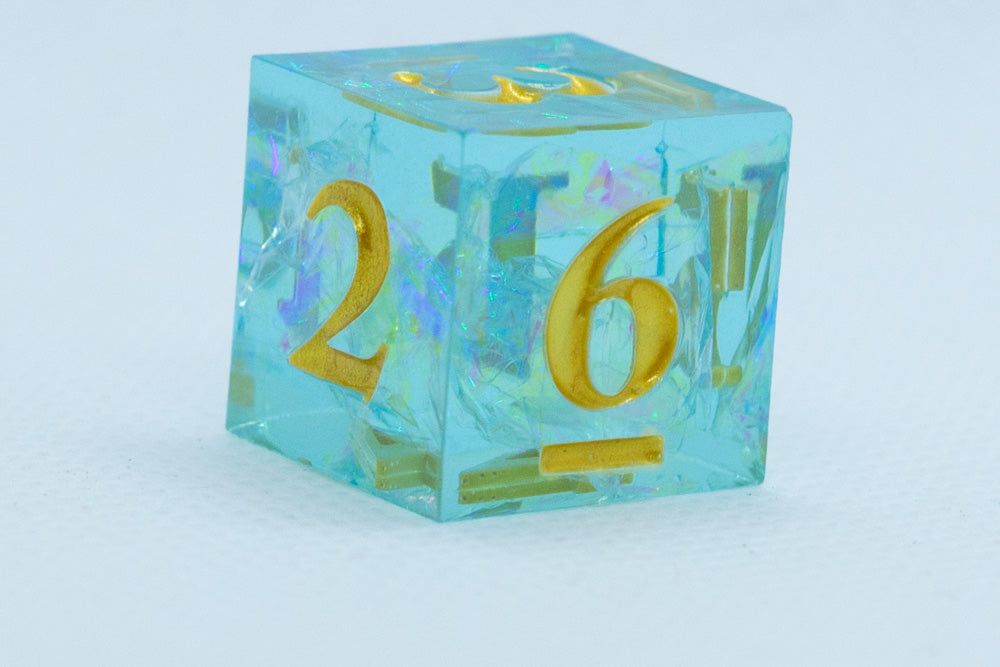 Seafoam Sharp Edge Resin d6/d20 -Dice (Seafoam w/Gold Numbers) [subtle imperfection] (Online Only)