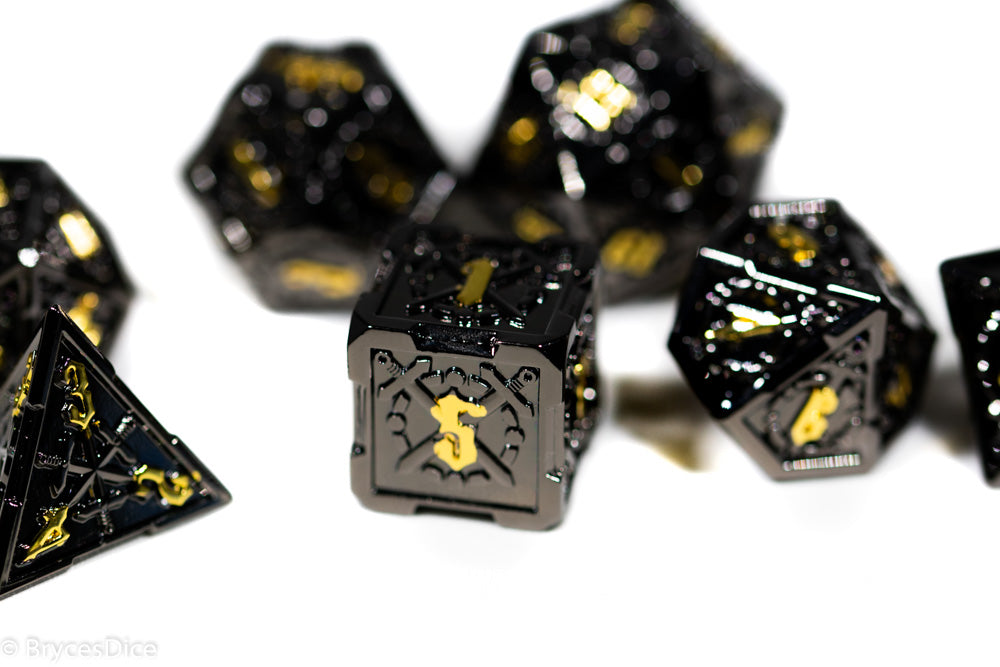 Black w/Gold Numbering Sword Strengthened Metal 7-Dice Set (Online Only)