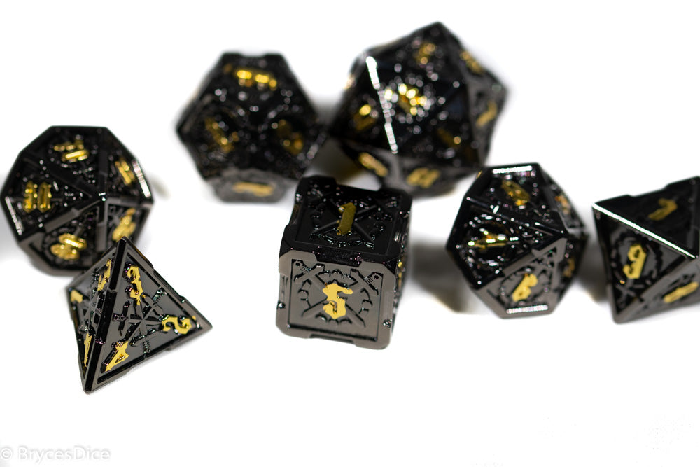 Black w/Gold Numbering Sword Strengthened Metal 7-Dice Set (Online Only)