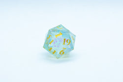Seafoam Sharp Edge Resin d6/d20 -Dice (Seafoam w/Gold Numbers) [subtle imperfection] (Online Only)