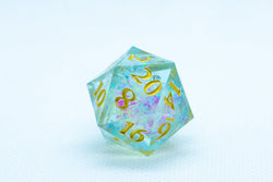 Seafoam Sharp Edge Resin d6/d20 -Dice (Seafoam w/Gold Numbers) [subtle imperfection] (Online Only)
