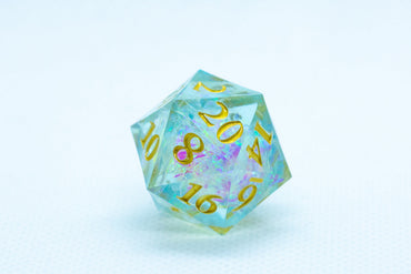 Seafoam Sharp Edge Resin d6/d20 -Dice (Seafoam w/Gold Numbers) [subtle imperfection] (Online Only)