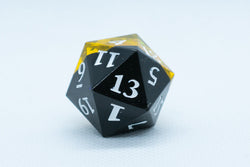 Infection Sharp Edge Resin d6/d20-Dice (Black & Yellow w/White Numbers) [subtle imperfection] (Online Only)