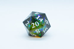 Infection Sharp Edge Resin d6/d20-Dice (Black & Yellow w/White Numbers) [subtle imperfection] (Online Only)