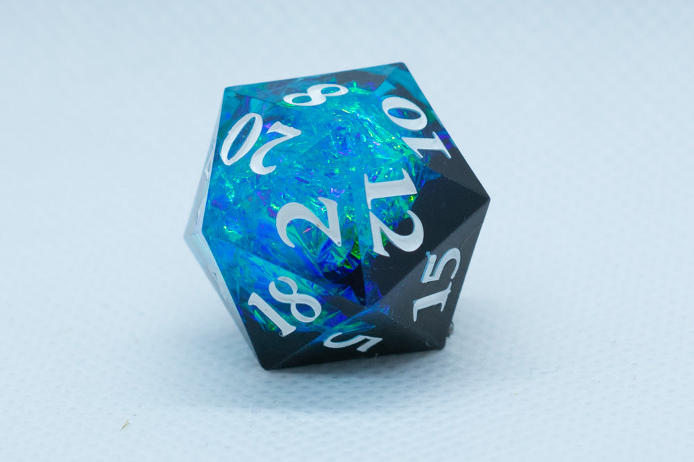 Deep Nether Sharp Edge Resin d6 / d20-Dice (Blue- Black w/ White Numbers) (Online Only)