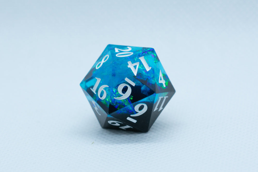 Deep Nether Sharp Edge Resin d6 / d20-Dice (Blue- Black w/ White Numbers) (Online Only)