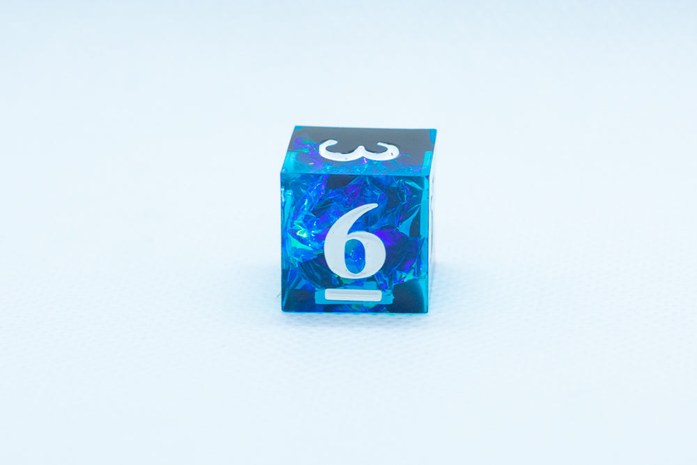 Deep Nether Sharp Edge Resin d6 / d20-Dice (Blue- Black w/ White Numbers) (Online Only)