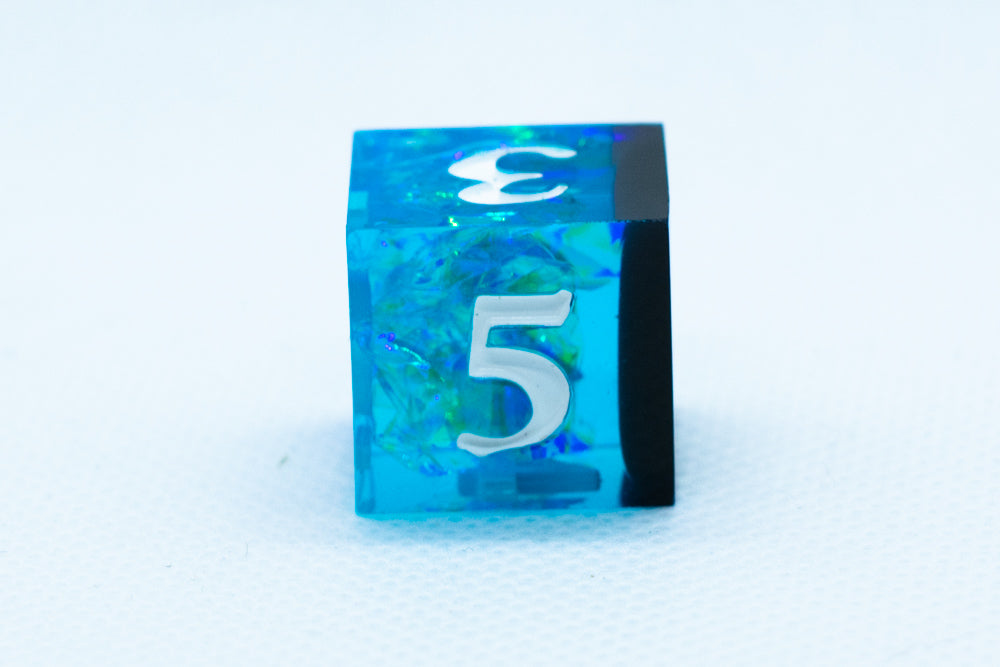 Deep Nether Sharp Edge Resin d6 / d20-Dice (Blue- Black w/ White Numbers) (Online Only)