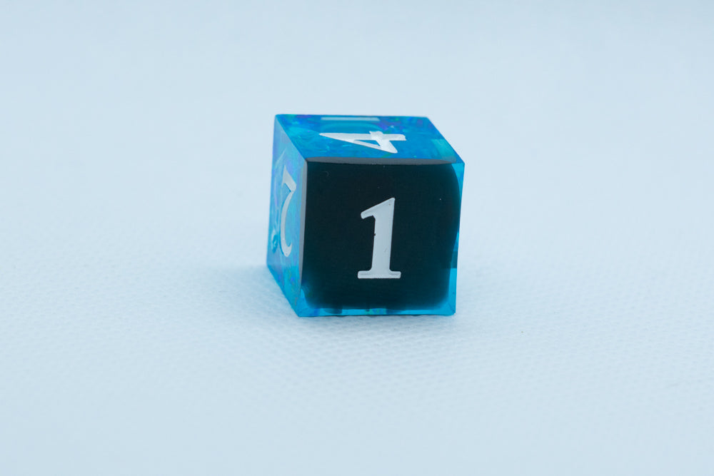 Deep Nether Sharp Edge Resin d6 / d20-Dice (Blue- Black w/ White Numbers) (Online Only)
