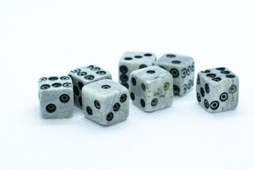 Cattle Bone Dice 10mm (Deep Eye & Ring) | Off-White Dark d6 (sold by the piece) (Online Only)