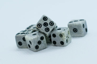 Cattle Bone Dice 10mm (Deep Eye & Ring) | Off-White Dark d6 (sold by the piece) (Online Only)