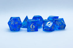 Water Sharp Resin 7-Dice RPG DND Set (w/Silver Numbers) B-Grade (Online Only)